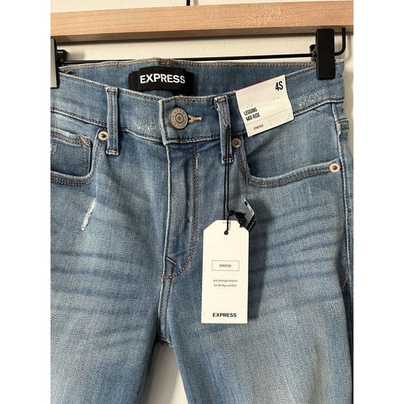 Express Women's SZ 4S Denim Skinny Leg Distressed Mid Rise Stretch Jeggings - Picture 5 of 7